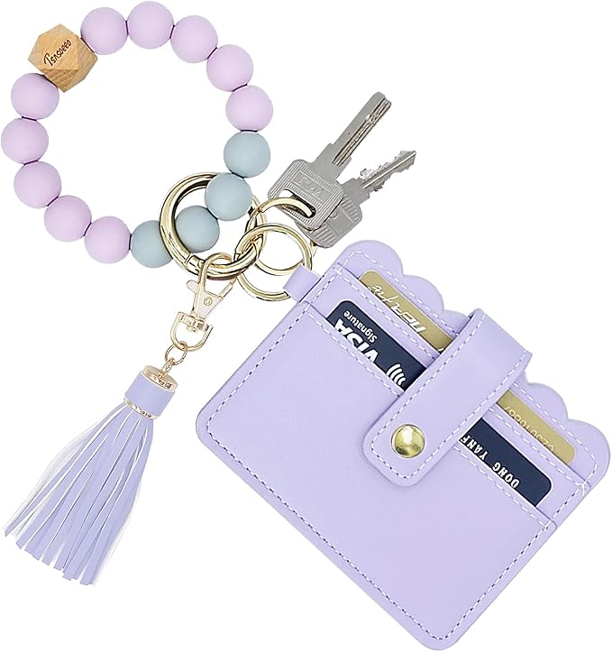 Keychain Wallet Wristlet Small Credit Card Holder Bracelet Key Chain Purse by TSNSOEEO