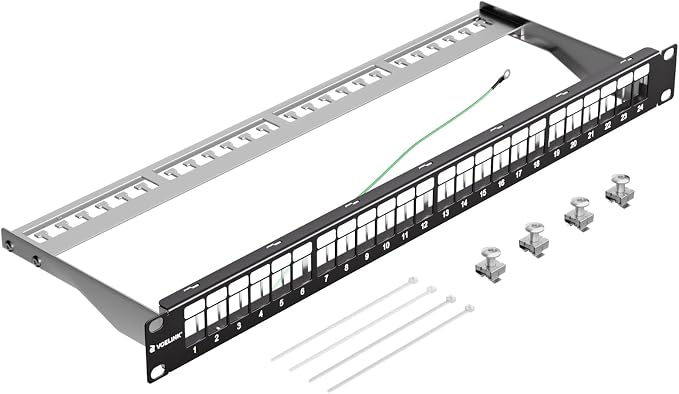 VCELINK 24-Port All Metal Blank Keystone Shielded Patch Panel, 1U Rackmount by VCELINK
