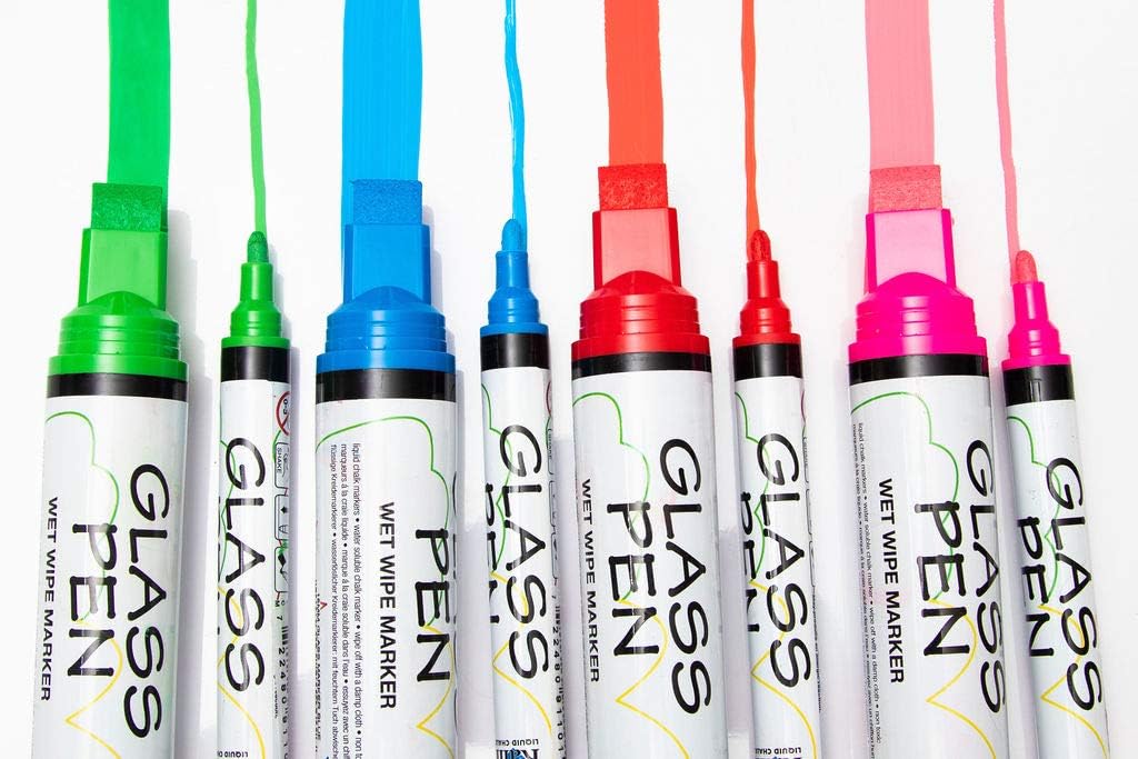 Glass Pen Window Marker: Liquid Chalk Pens for Glass, Whiteboard Markers with Washable Paint - Graduation, Car Windows, Mirror Pen, Storefront, Wedding, Parade, Party & Holiday (Blue, Fine Tip)