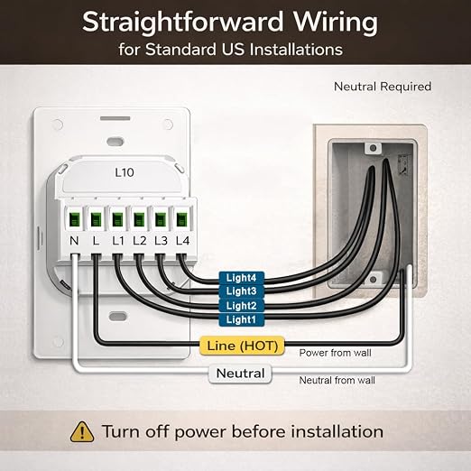 LANBON L10 Large LCD Smart Light Switch, Custom Display & Icons, 6-in-1 1/2/3/4 - Image 9