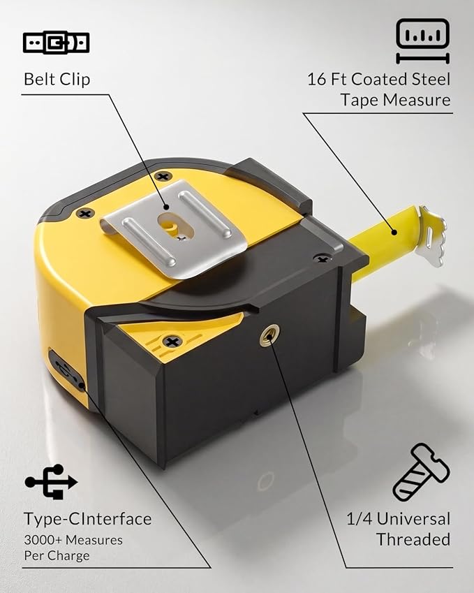 TEPU Laser Tape Measure 4-in-1, 197FT Laser Distance Meter - Image 8
