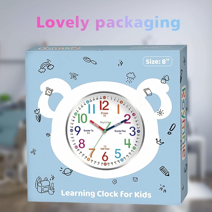 Roymnie Wall Clock for Kids Learning to Tell Time Easily Non Ticking Battery - Image 5