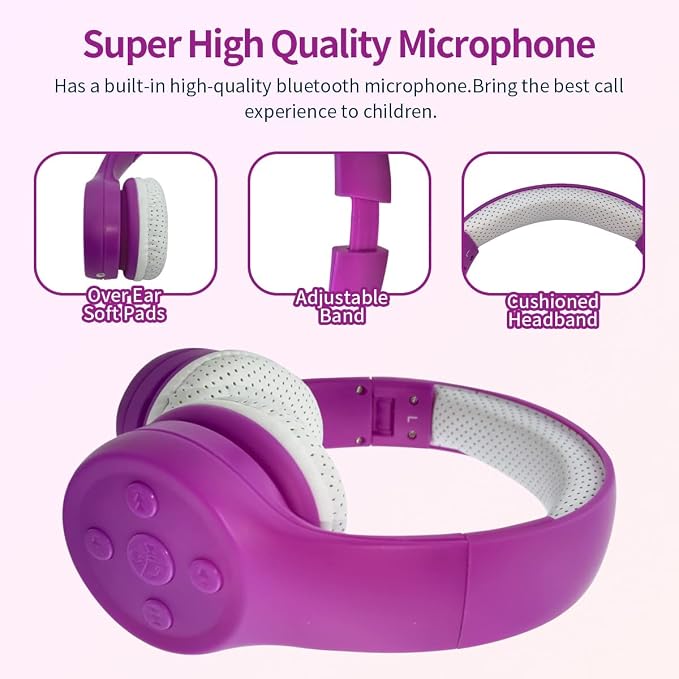 Girls Wireless Headphones, 5 Button Easy Use, 93db Volume Limited - Image 5