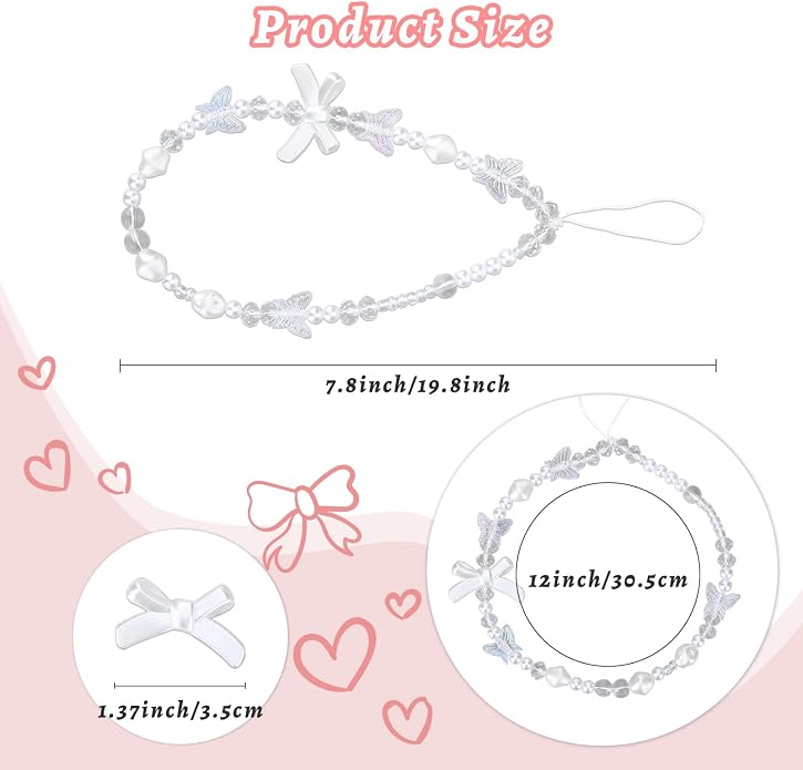 Pink Beaded Phone Wrist Straps, Y2K Phone Case Charms Camera Charm Strap - Image 5