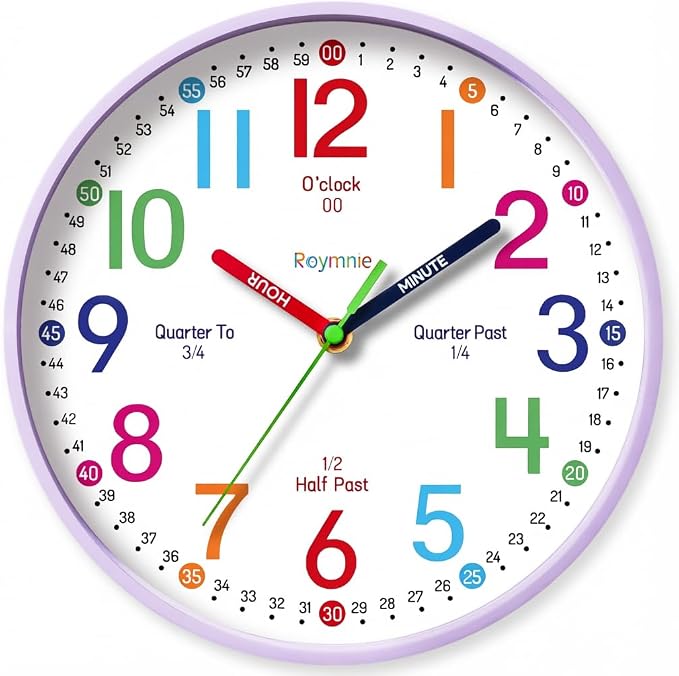 Roymnie Wall Clock 8 Inch for Kids Learning to Tell Time Easily Non Ticking by Unknown