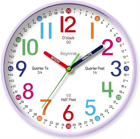 Roymnie Wall Clock 8 Inch for Kids Learning to Tell Time Easily Non Ticking by Unknown