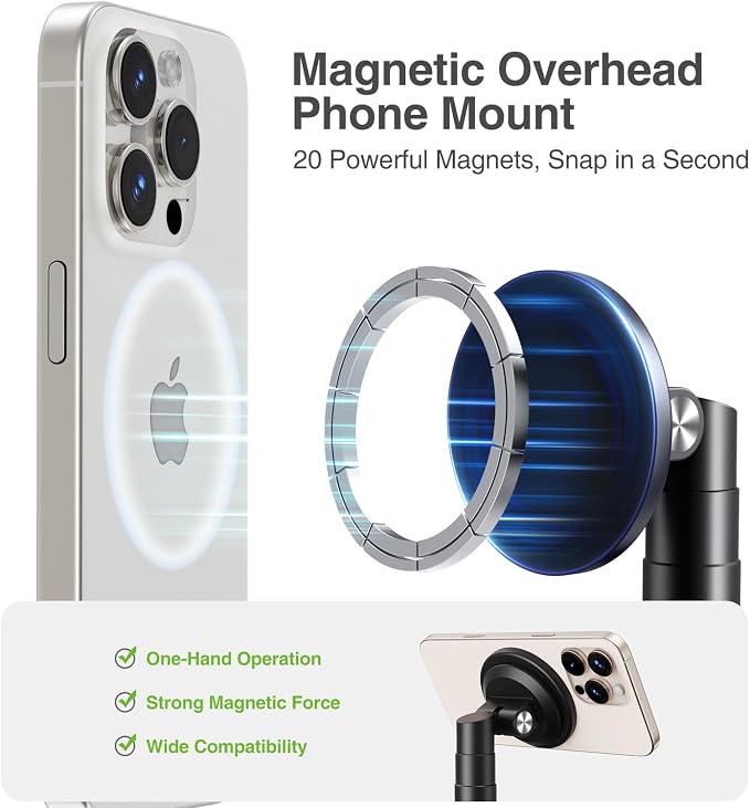 elitehood Magnetic Phone Stand for Overhead Recording, 15 in Long Arm Magsafe - Image 2