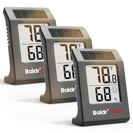 BaldrTherm Digital Thermometer and Humidity Meter, Solar-Powered 2.2" Indoor by BaldrTherm