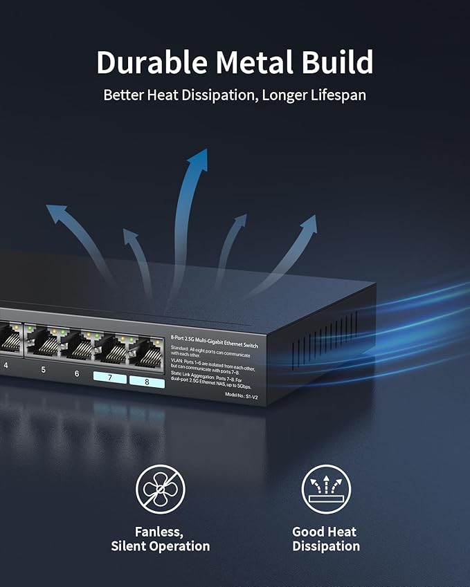 BrosTrend 2.5Gb Switch, Unmanaged 8 Port Ethernet Switch 2.5 Gigabit Supports - Image 6