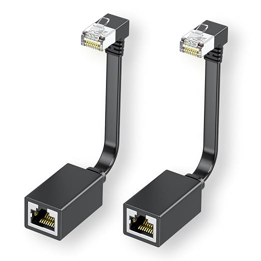 2Packs Right Angle Cat7 Ethernet Extension Cables Flat 15CM/6inch, Right angle by JUXINICE