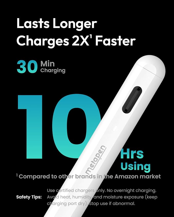 Metapen A8 iPad Pencil for Apple iPad 2018-2026, 4Min Fast Charge, Palm - Image 3