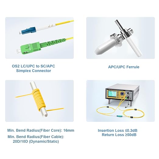 FLYPROFiber- 1M/3ft OS2 LC/UPC to SC/APC Fiber Patch Cable, Single Mode Fiber - Image 2