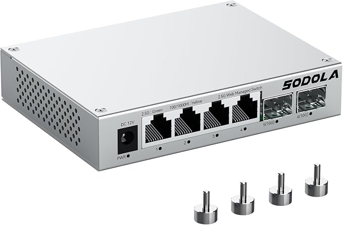 SODOLA 6 Port 2.5Gb Easy Web Managed Switch, 4 x 2.5G Base-T Ports, 2 x 10G SFP+ by SODOLAPoENETWORKS