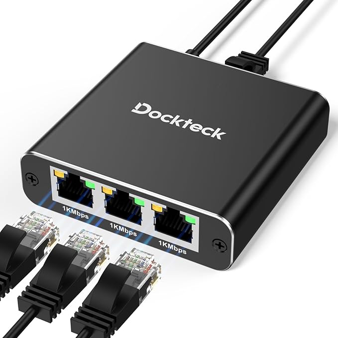 Ethernet Splitter 1 to 3 1000Mbps, Dockteck Internet Cable Splitter 1 in 3 Out by Dockteck