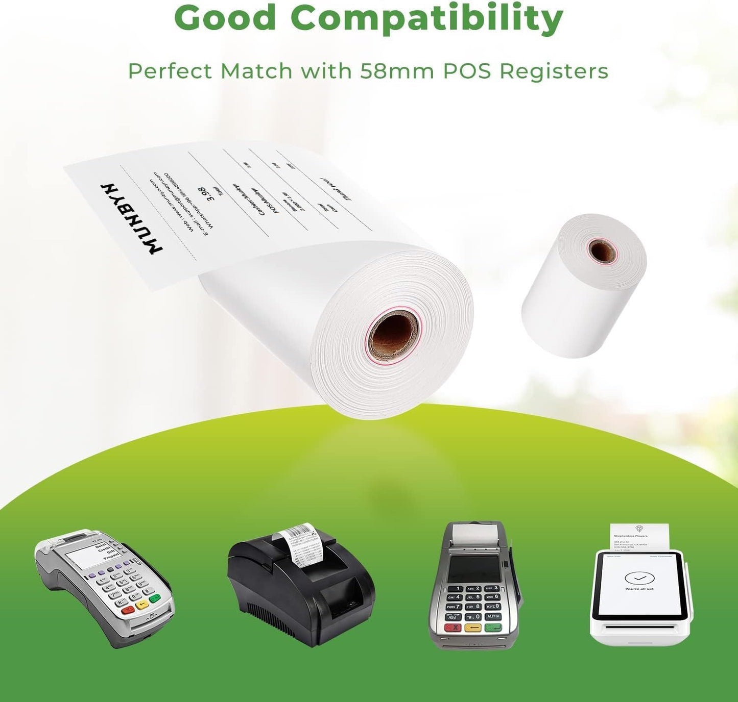 MUNBYN 2 1/4" X 85 ft Thermal Receipt Paper (50 Rolls) Cash Register Paper Rolls Fits for Most Credit Card Terminals, Verifone VX510 VX570 FD50 T4220, BPA Free