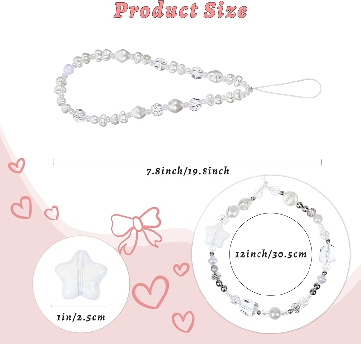 Pink Beaded Phone Wrist Straps, Y2K Phone Case Charms Camera Charm Strap - Image 5