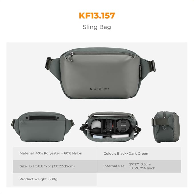 K&F CONCEPT Camera Sling Bag Crossbody Bag Waterproof Camera Shoulder Backpack - Image 7