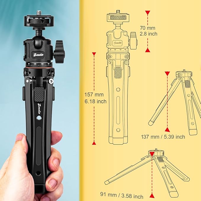 Zeadio Heavy Duty Metal Tripod Kit, Universal 1/4" Screw Adapter Tripod Mount - Image 5
