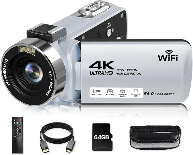 Video Camera, 4K Camcorder 56MP Digital Video Recorder 18X Zoom 3" 270° by SMARTKLIK