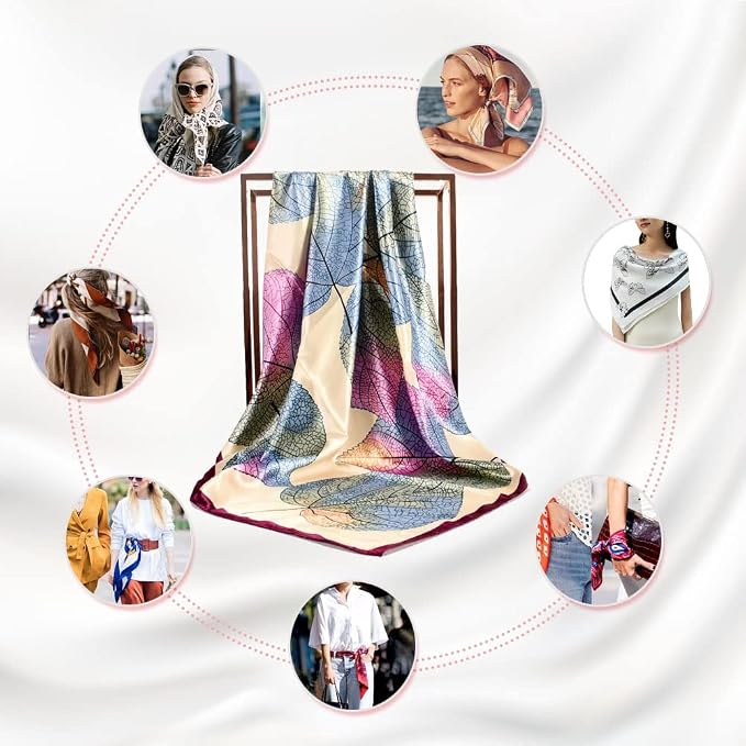 4Pcs Silk Head Scarves for Women Satin Hair Scarf 35”Large Square Bandana Silk - Image 5