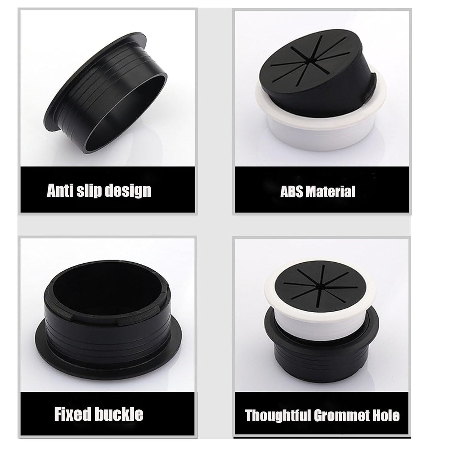 TuTuYa Desk Grommet, 6PCS Flexible 2 Inch (50mm) Desk Cable Grommet Desk Cable Hole Covers with Hole Saw, Ideal Solution for Office and Home Table Cable (Black, 2Inch_50mm) (Black)