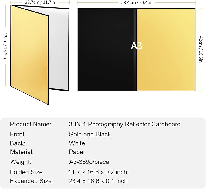 Meking 17" x 12"/43 x 30cm Light Reflector Photography Cardboard, 3-in-1 Studio - Image 6