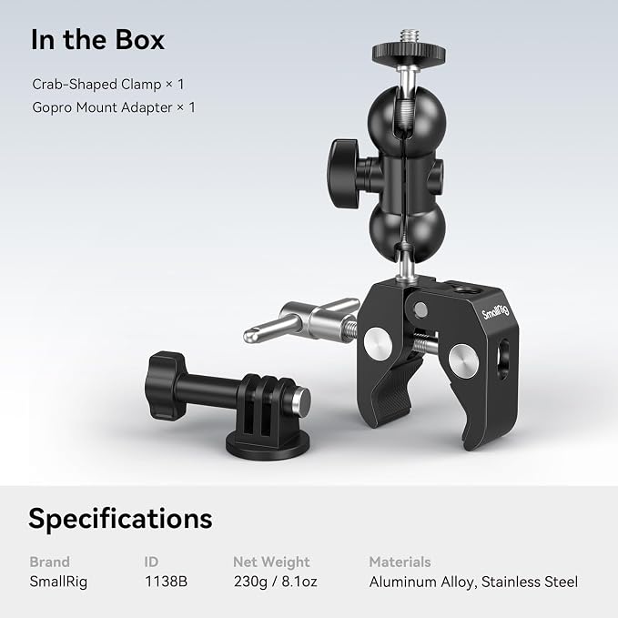 SMALLRIG Super Camera Clamp Mount, Double Ball Head Magic Arm Adapter, - Image 7