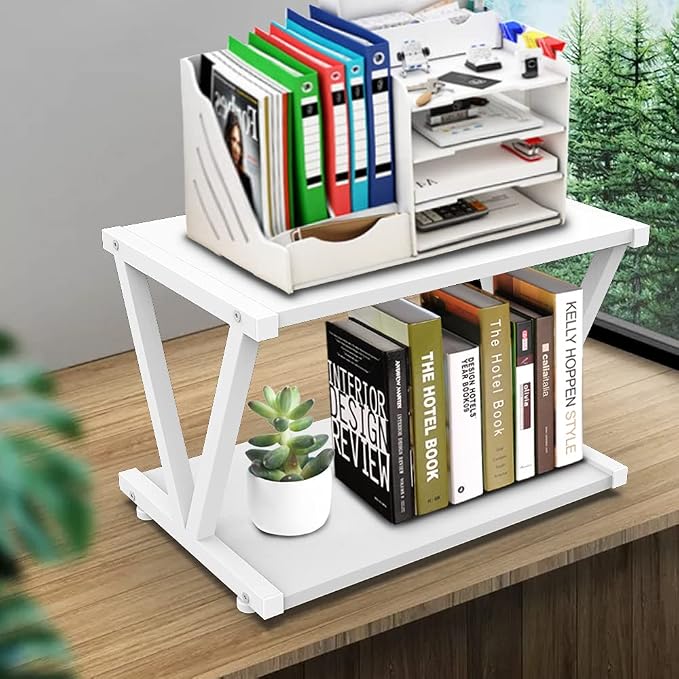 VEDECASA Retro Desktop Printer Stand 2 Double Tiers Wood Printer Shelf Rustic - Image 7