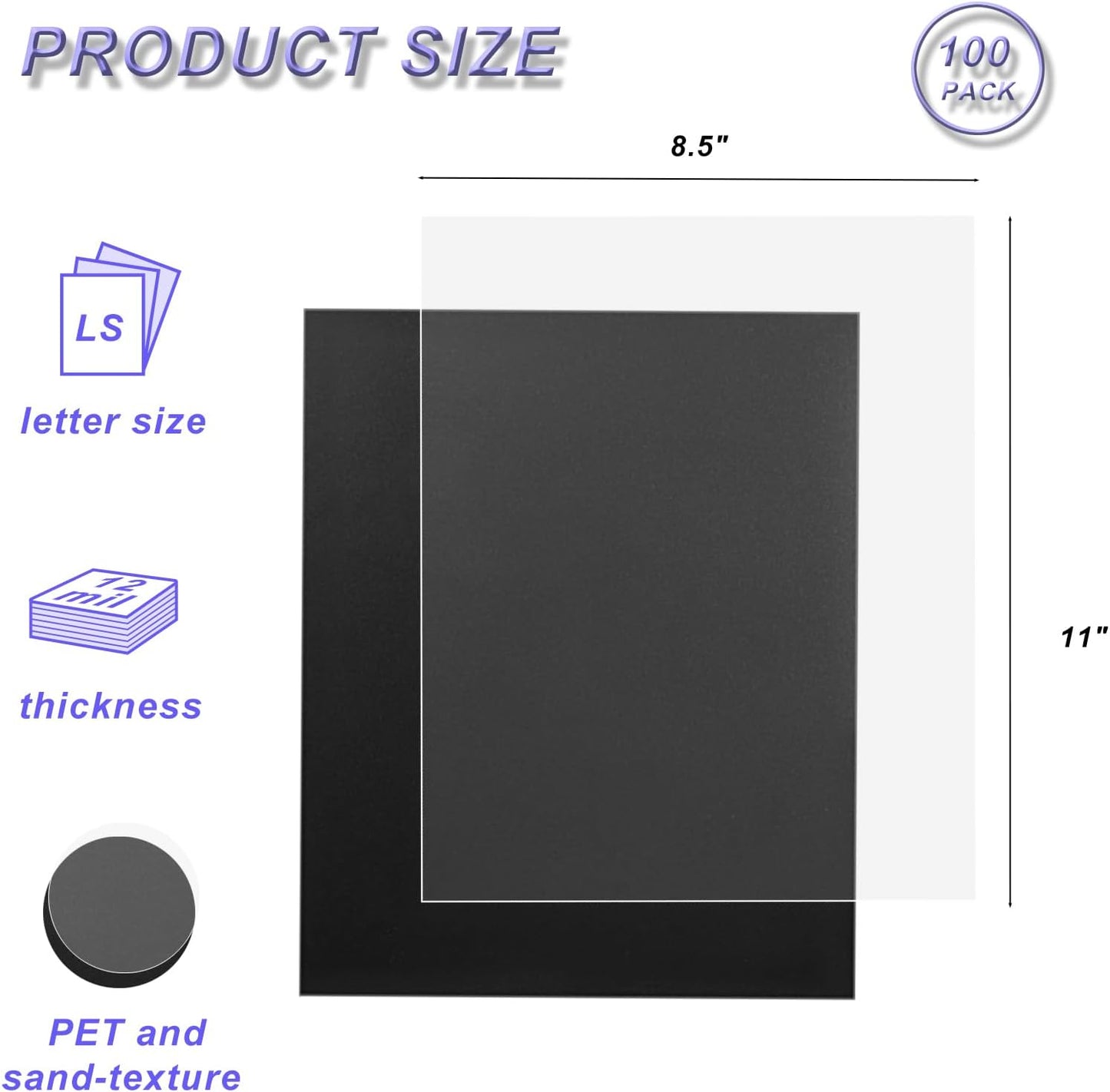 100 Pack Binding Covers Set, 8.5x11 Inches, Including 50 Pcs 12 Mil Ultra Clear PET Binding Covers, 50 Pcs 12 Mil Black Sand Textured