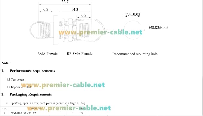 RP-SMA Female to SMA Female Bulkhead Panel Mount Adapter 50 Ohm Low Loss RF - Image 7