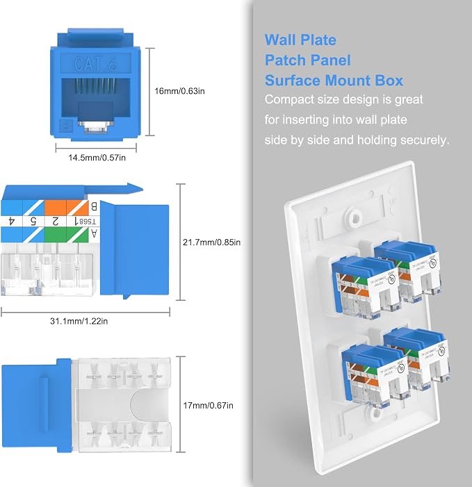 VCE UL Listed Cat6 RJ45 Keystone Jack Insert 25-Pack, 90 Degree Punch Down - Image 3
