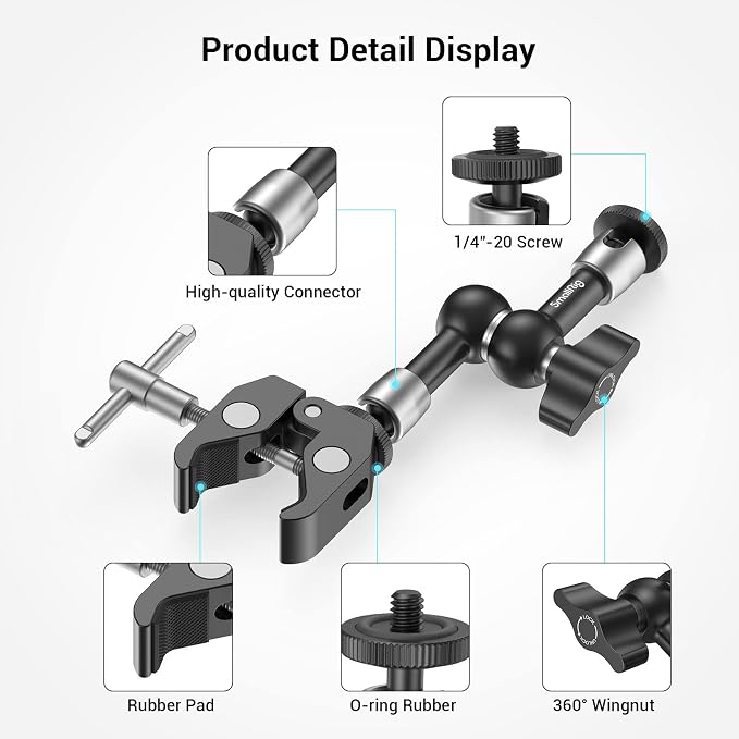 SMALLRIG Super Clamp w/ 1/4" and 3/8" Thread and 5.8 Inches Adjustable Friction - Image 2