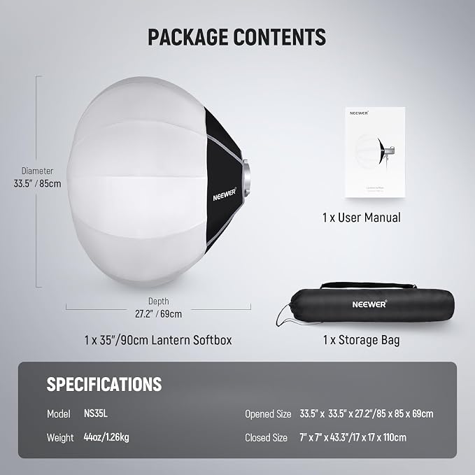 NEEWER 33.5"/85cm Lantern Softbox, Quick Release 360° Light Diffuser Bowens - Image 8