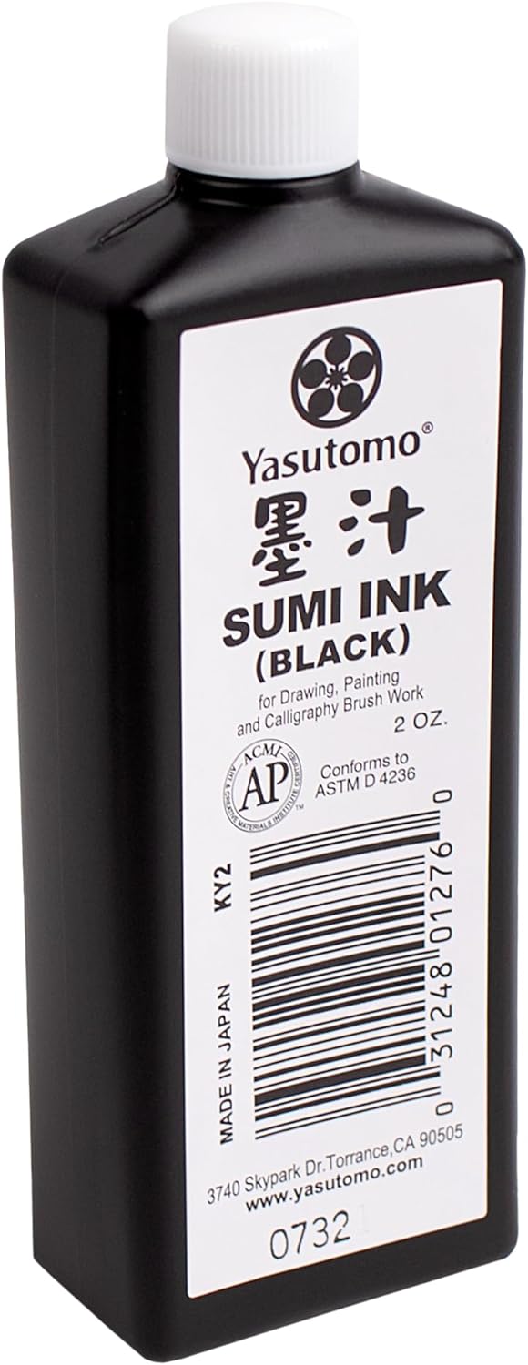 Yasutomo Bokuju Liquid Ink - 2oz Sumi Ink for Calligraphy and Artwork - Black Drawing Ink for use with Japanese Ink Brushes and Dip Pens