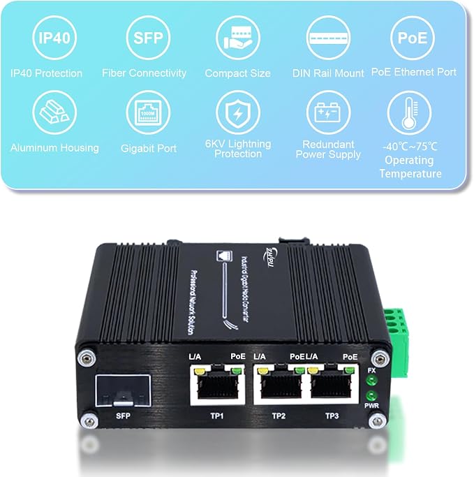 3 Ports PoE Ethernet Switch Mini Industrial Gigabit 10/100/1000T RJ45 and - Image 6