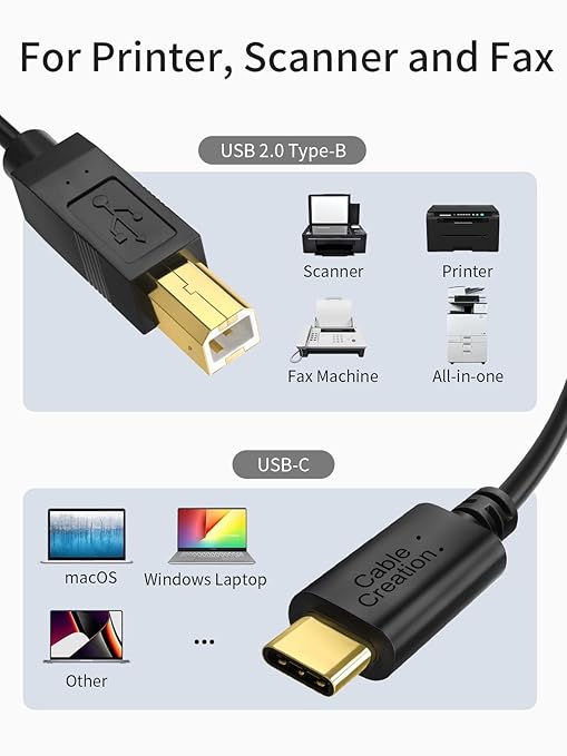 CableCreation USB B to USB C Printer Cable 6.6 FT/2Pack, USB-C to B Printer Cord - Image 5
