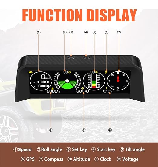 Car Inclinometer for Off-Road Driving Digital GPS Speedometer HUD, Pitch & Roll - Image 3