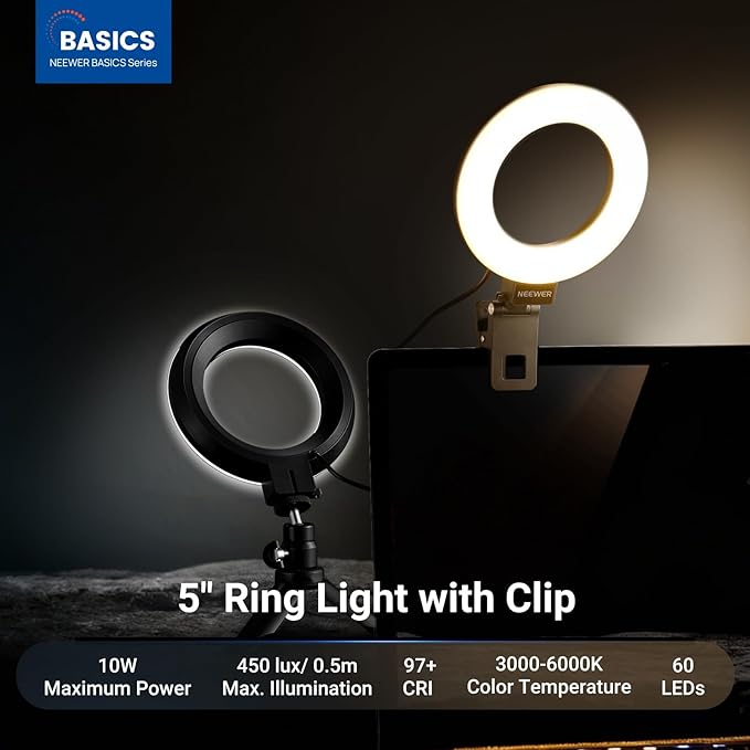 NEEWER Basic 5" Ring Light for Video Conference Lighting, Clip on Light Kit - Image 2