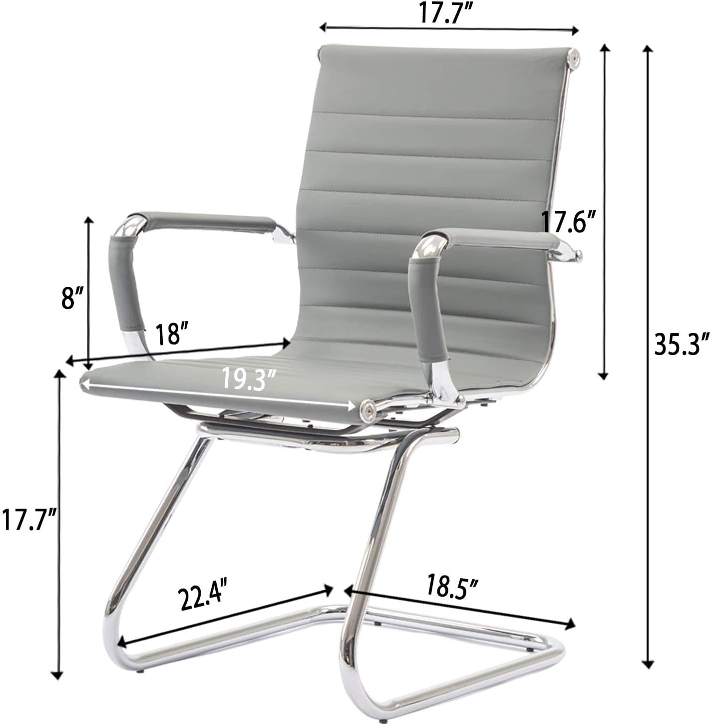 Office Desk Chair Set of 8,No Wheels PU Leather Computer Chairs Mid Back Guest Chairs with Seld Base for School/Reception/Conference/Waiting Room,Grey
