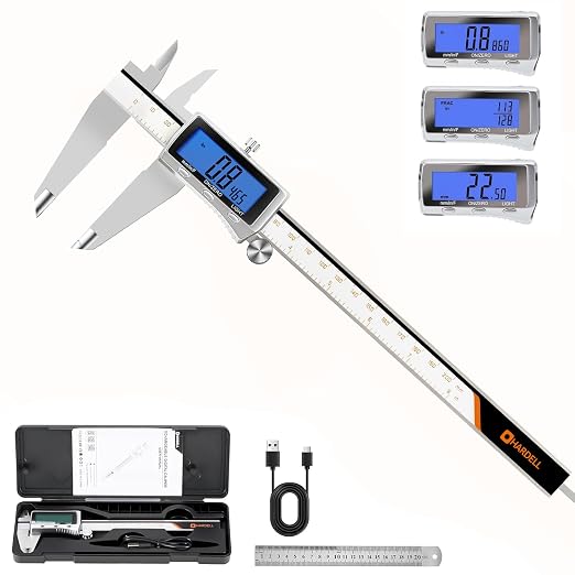 HARDELL Digital Caliper 8 Inch, Rechargeable All Metal Electronic Micrometer by HARDELL