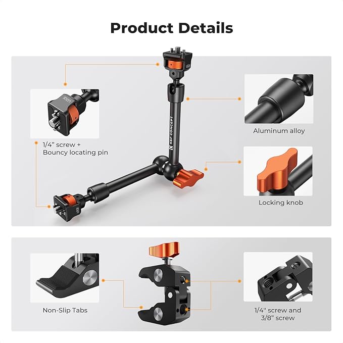 K&F CONCEPT 11" Magic Arm Clamp - Image 4