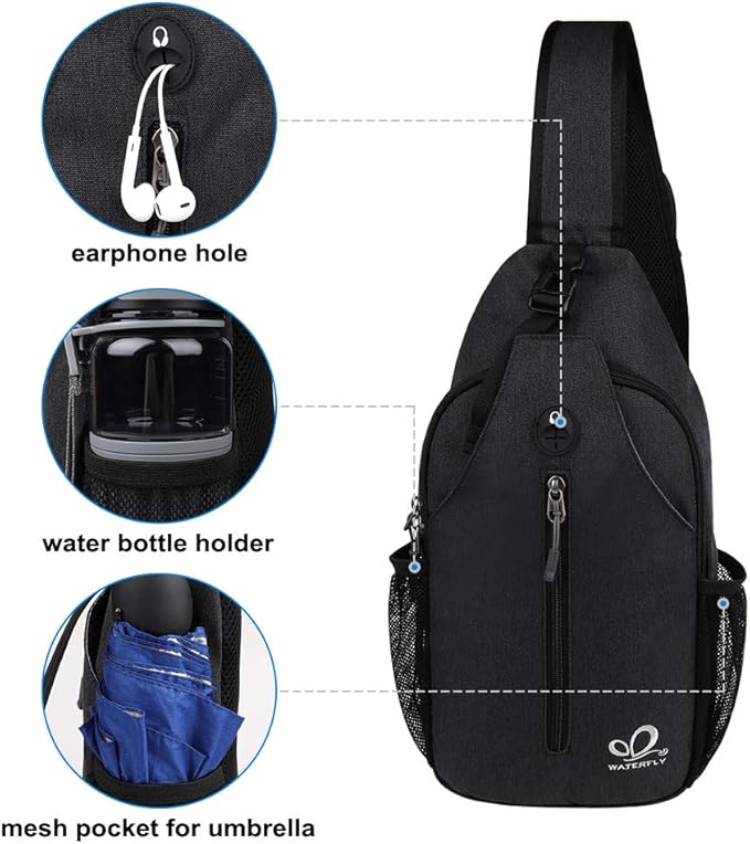 WATERFLY Crossbody Sling Backpack Sling Bag Travel Hiking Chest Bag Daypack - Image 5