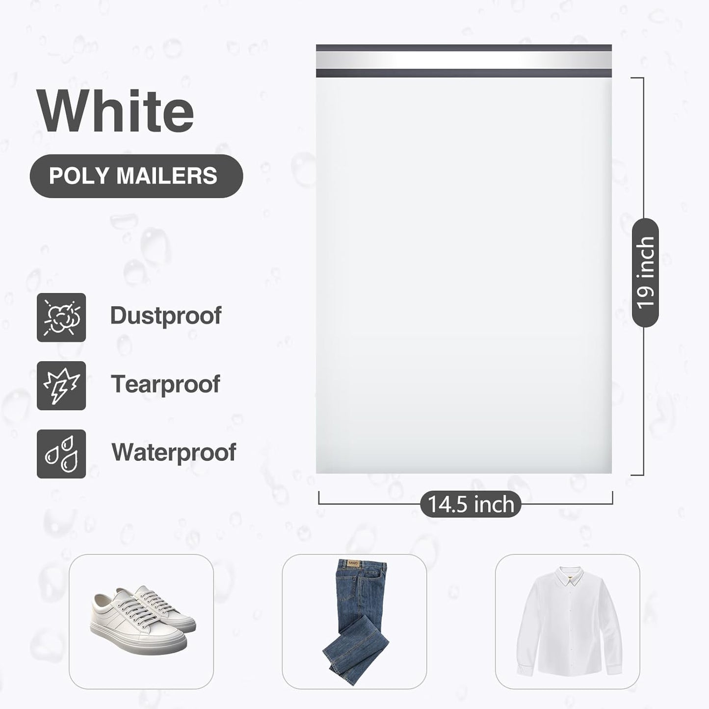 UCGOU Poly Mailers 14.5x19 Inch White 100 Pack Large Shipping Bags #7 Strong Thick Mailing Envelopes Self Sealing Adhesive Waterproof and Tear Proof Boutique Packaging Postal for Clothing