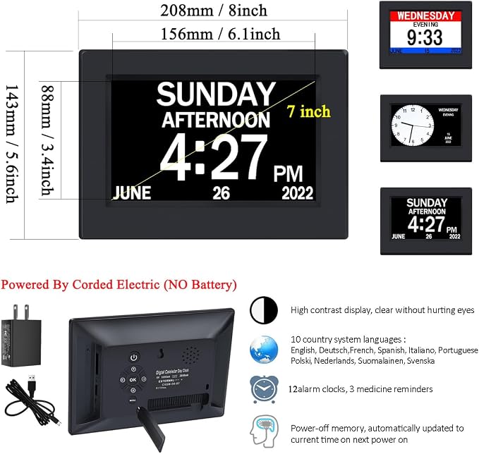 AINFTIME DST Clock with Day and Date - Image 2