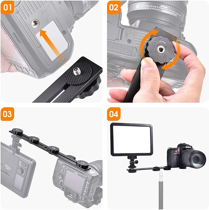 UTEBIT 11 inch Flash Bracket, Long Dual Camera Mount Flash Bracket Extension Bar - Image 5