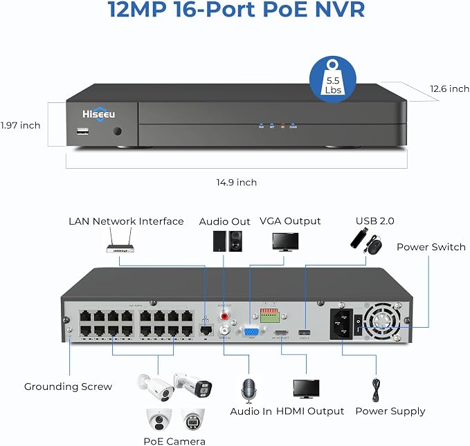 Hiseeu 12MP 16CH PoE NVR Network Video Recorder - Image 8