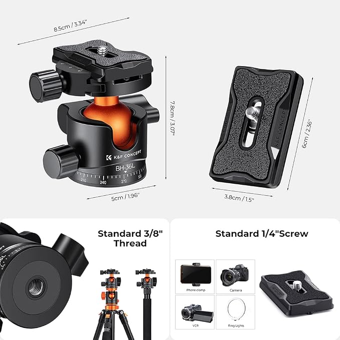K&F CONCEPT 36mm Metal Tripod Ball Head 360 Degree Rotating Panoramic - Image 4