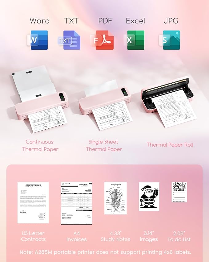 Portable Printers Wireless for Travel, A285M Bluetooth Inkless Thermal Printer - Image 3