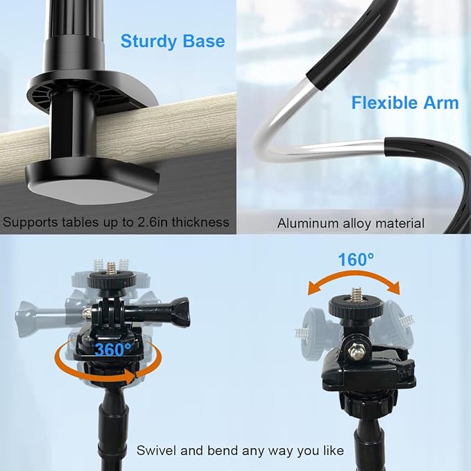 30 Inch Webcam Stand Camera Mount, Upgraded Thick Base Flexible Gooseneck - Image 2