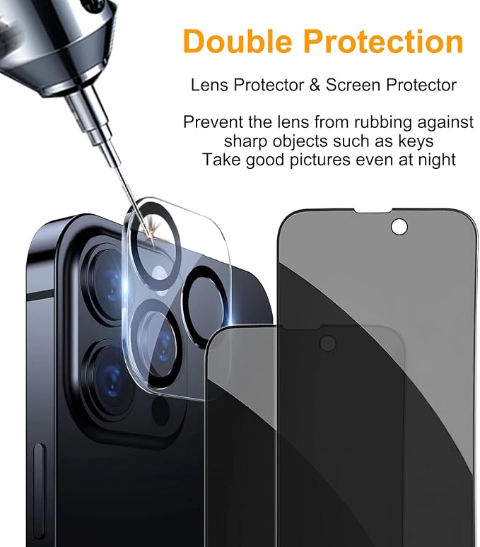 PEHAEL 2+2 Pack for iPhone 14 Pro Privacy Screen Protector - Image 6